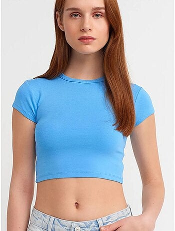 DILVIN T-shirt Court Femme, Coupe Ajustée, Col Rond