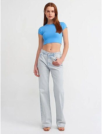 DILVIN T-shirt Court Femme, Coupe Ajustée, Col Rond