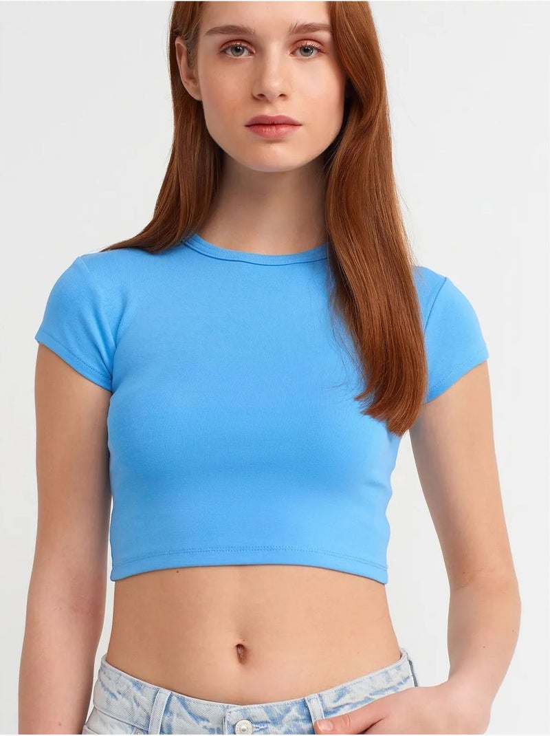 DILVIN T-shirt Court Femme, Coupe Ajustée, Col Rond Bleu ciel - Kiabi