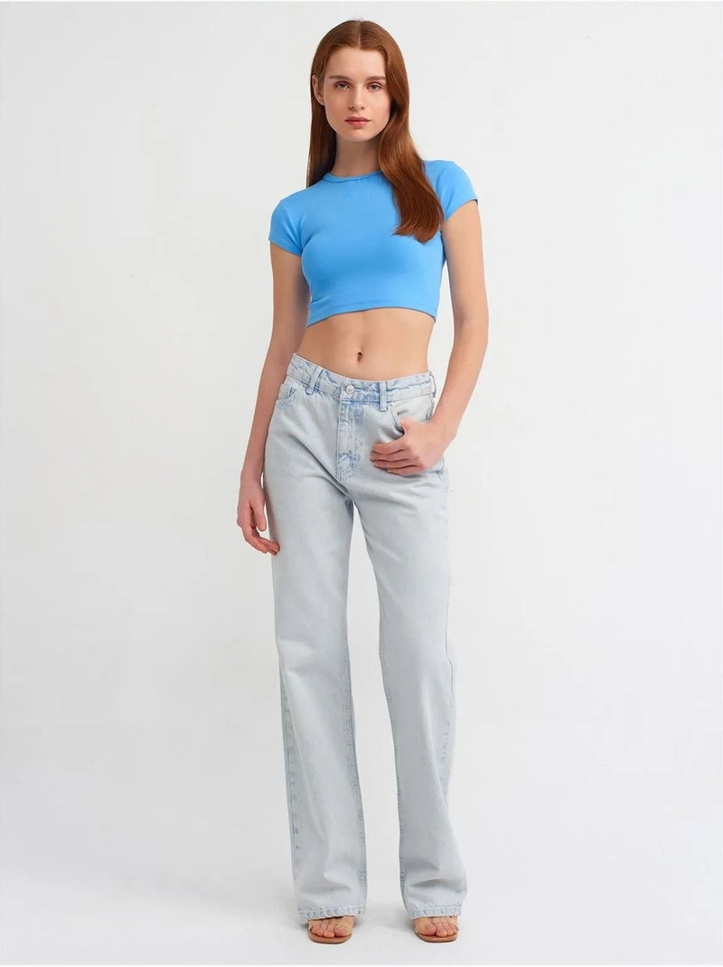 DILVIN T-shirt Court Femme, Coupe Ajustée, Col Rond Bleu ciel - Kiabi