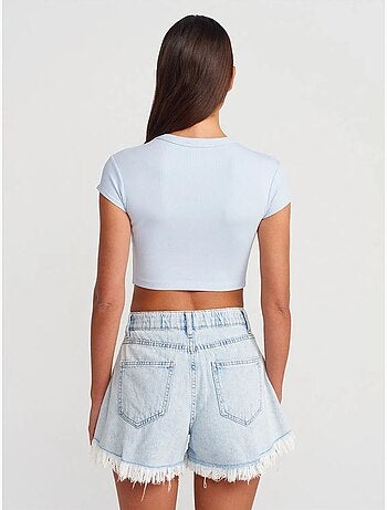 DILVIN T-shirt Court Femme Coupe Ajustée Col Rond