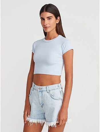 DILVIN T-shirt Court Femme Coupe Ajustée Col Rond