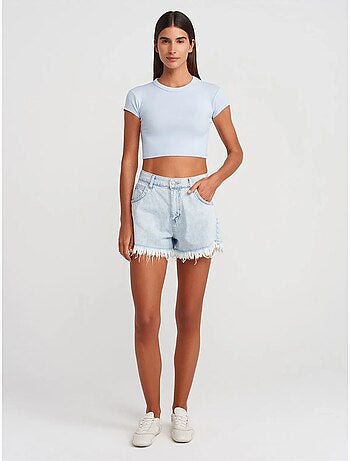 DILVIN T-shirt Court Femme Coupe Ajustée Col Rond