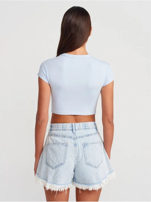 DILVIN T-shirt Court Femme Coupe Ajustée Col Rond - Kiabi DILVIN T-shirt Court Femme Coupe Ajustée Col Rond - Kiabi