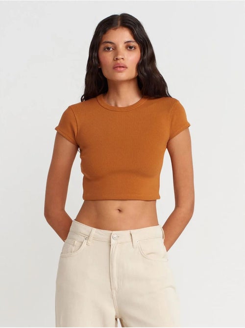 DILVIN T-shirt Court Femme Coupe Ajustée Col Rond - Kiabi