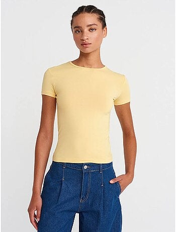 DILVIN T-shirt Court Femme, Coupe Ajustée, Col Rond
