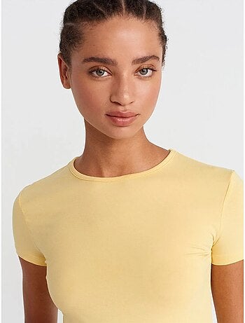 DILVIN T-shirt Court Femme, Coupe Ajustée, Col Rond