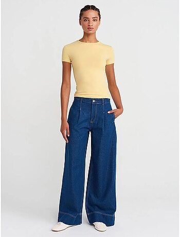 DILVIN T-shirt Court Femme, Coupe Ajustée, Col Rond