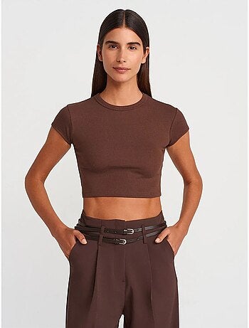 DILVIN T-shirt Court Femme Coupe Ajustée Col Rond