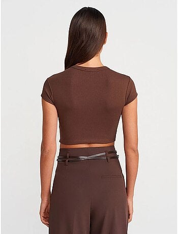 DILVIN T-shirt Court Femme Coupe Ajustée Col Rond