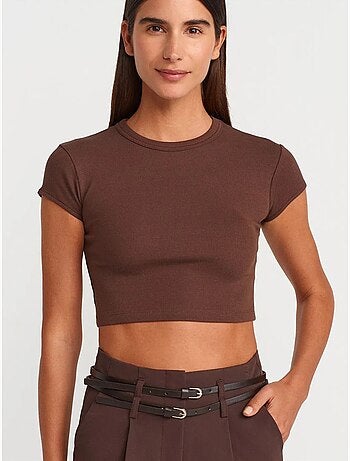 DILVIN T-shirt Court Femme Coupe Ajustée Col Rond