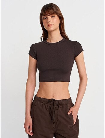 DILVIN T-shirt Court Femme Coupe Ajustée Col Rond