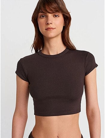 DILVIN T-shirt Court Femme Coupe Ajustée Col Rond