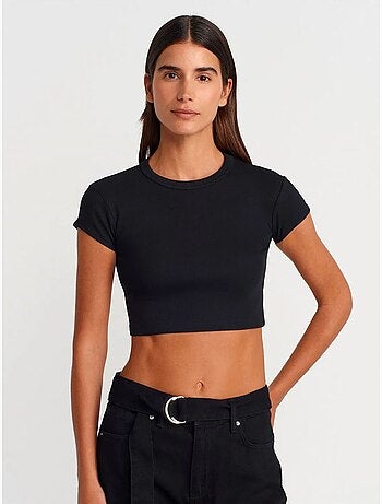 DILVIN T-shirt Court Femme Coupe Ajustée Col Rond