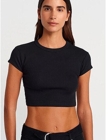 DILVIN T-shirt Court Femme Coupe Ajustée Col Rond