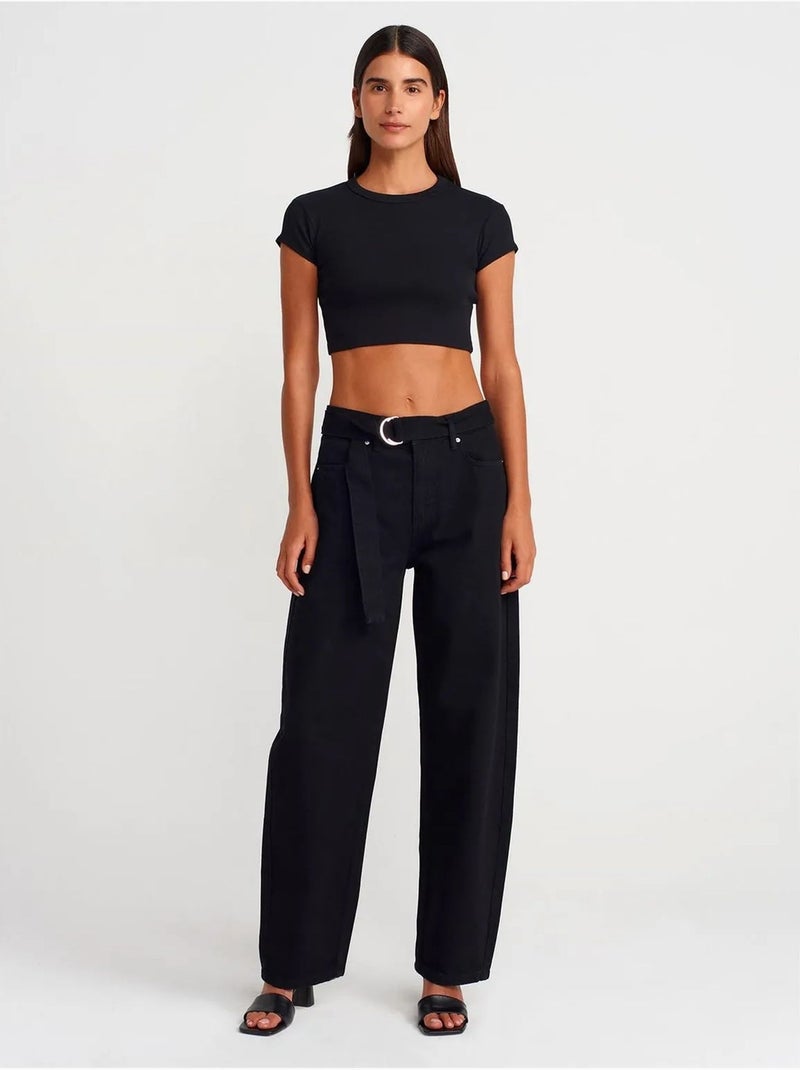 DILVIN T-shirt Court Femme Coupe Ajustée Col Rond Noir - Kiabi