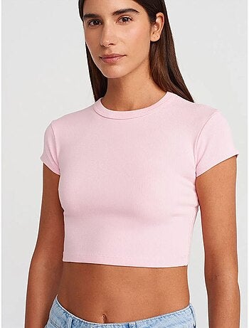 DILVIN T-shirt Court Femme Coupe Ajustée Col Rond