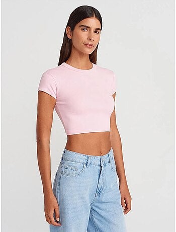 DILVIN T-shirt Court Femme Coupe Ajustée Col Rond