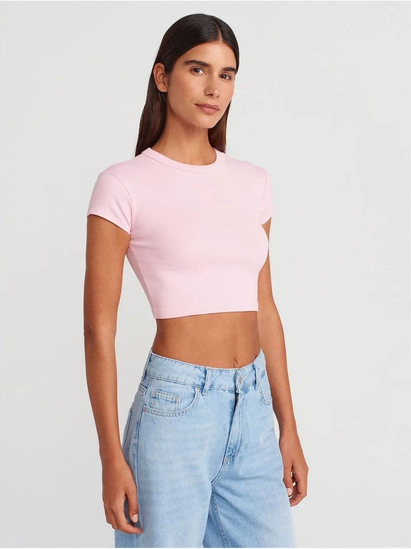 DILVIN T-shirt Court Femme Coupe Ajustée Col Rond Rose dragée - Kiabi