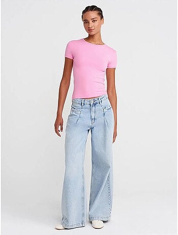 DILVIN T-shirt Court Femme, Coupe Ajustée, Col Rond