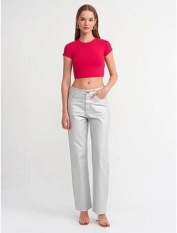 DILVIN T-shirt Court Femme, Coupe Ajustée, Col Rond