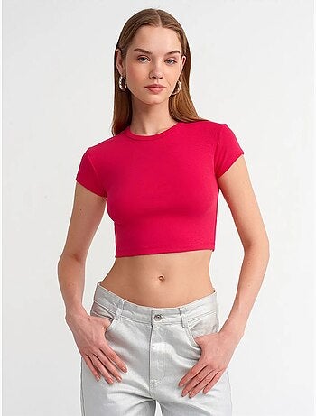DILVIN T-shirt Court Femme, Coupe Ajustée, Col Rond