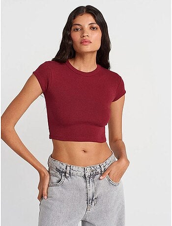 DILVIN T-shirt Court Femme Coupe Ajustée Col Rond