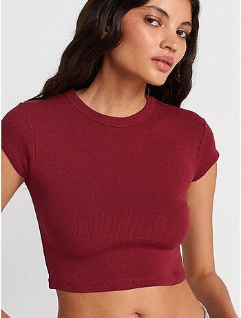 DILVIN T-shirt Court Femme Coupe Ajustée Col Rond