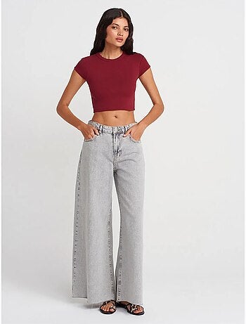 DILVIN T-shirt Court Femme Coupe Ajustée Col Rond