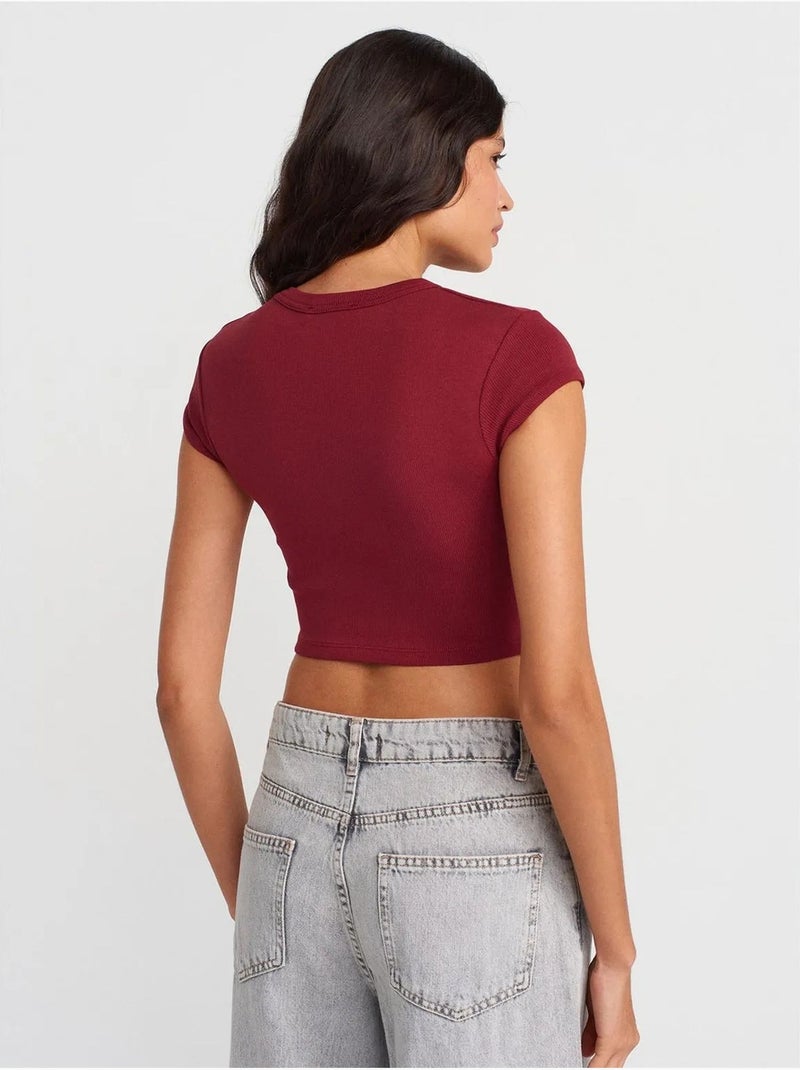 DILVIN T-shirt Court Femme Coupe Ajustée Col Rond Rouge bordeaux - Kiabi