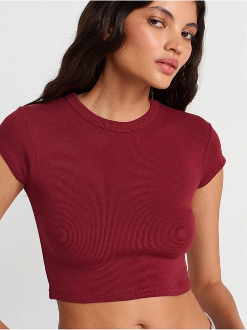 DILVIN T-shirt Court Femme Coupe Ajustée Col Rond - Kiabi