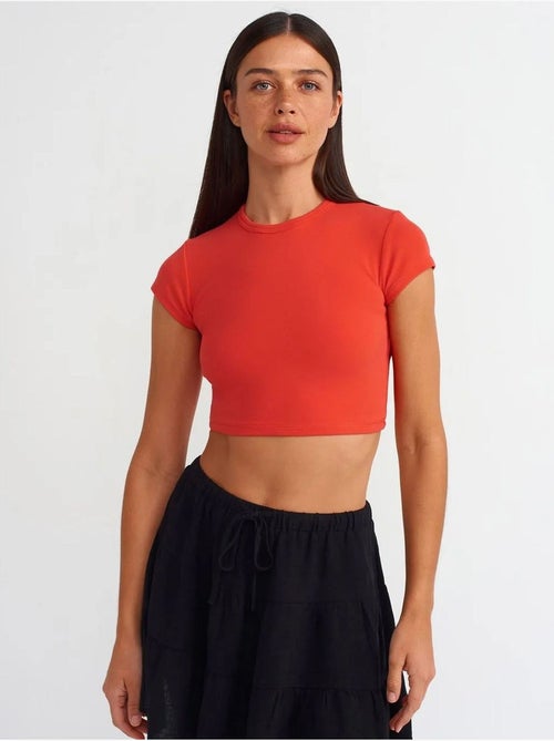 DILVIN T-shirt Court Femme, Coupe Ajustée, Col Rond - Kiabi