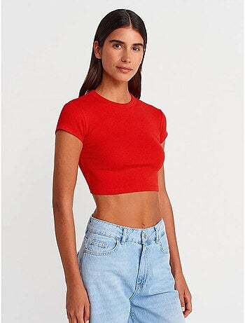 DILVIN T-shirt Court Femme Coupe Ajustée Col Rond