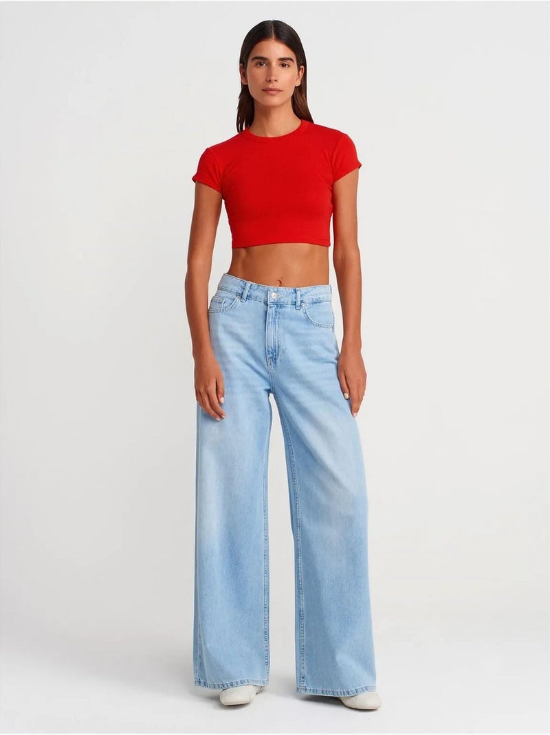 DILVIN T-shirt Court Femme Coupe Ajustée Col Rond Rouge - Kiabi