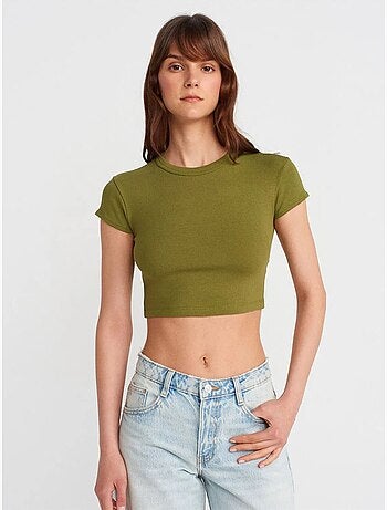 DILVIN T-shirt Court Femme Coupe Ajustée Col Rond