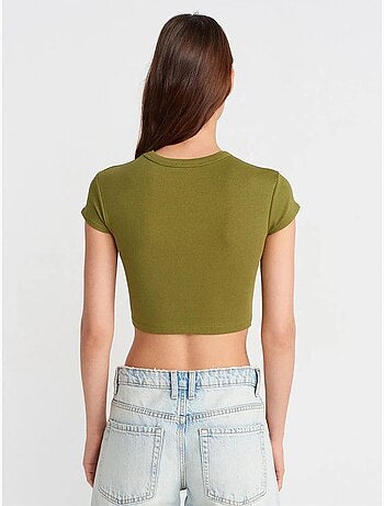 DILVIN T-shirt Court Femme Coupe Ajustée Col Rond