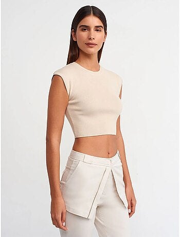 Dilvin t-shirt court femme sans manches côtelé