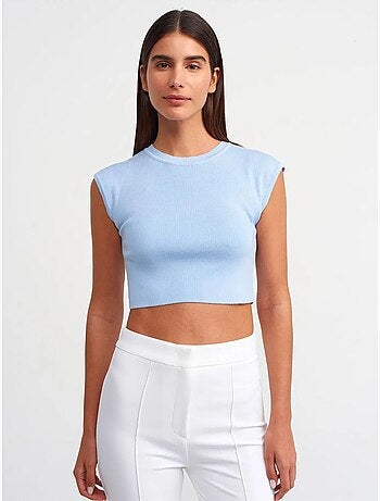 DILVIN T-shirt Court Femme Sans Manches Côtelé