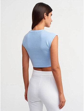DILVIN T-shirt Court Femme Sans Manches Côtelé