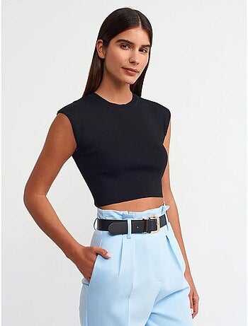 DILVIN T-shirt Court Femme Sans Manches Côtelé