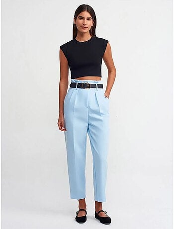 DILVIN T-shirt Court Femme Sans Manches Côtelé