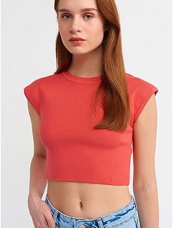 DILVIN T-shirt Court Femme Sans Manches Côtelé