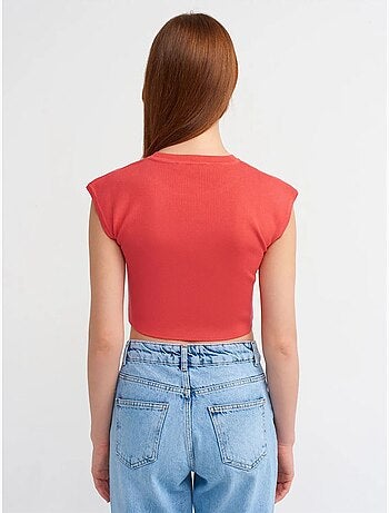 DILVIN T-shirt Court Femme Sans Manches Côtelé