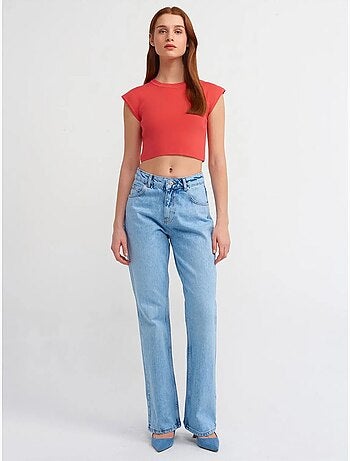 DILVIN T-shirt Court Femme Sans Manches Côtelé