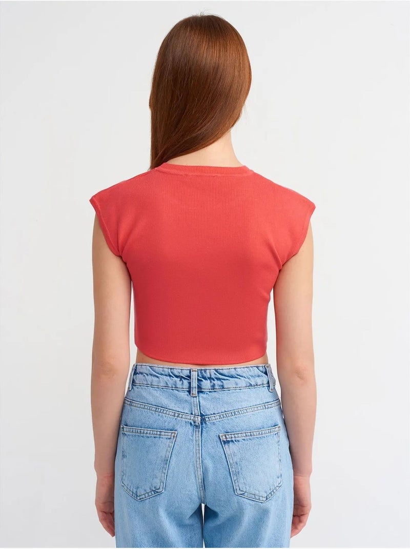 DILVIN T-shirt Court Femme Sans Manches Côtelé Rouge - Kiabi