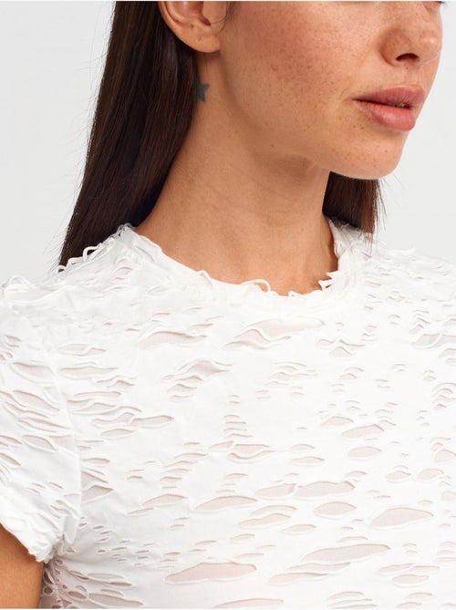 DILVIN T-shirt Court Femme Texturé Avec Découpe - Kiabi