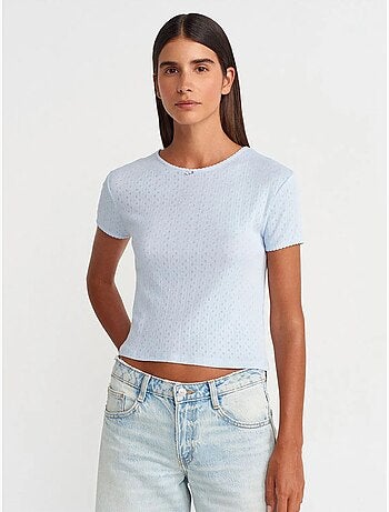 DILVIN T-shirt Crop Côtelé Femme