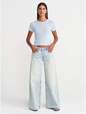 DILVIN T-shirt Crop Côtelé Femme