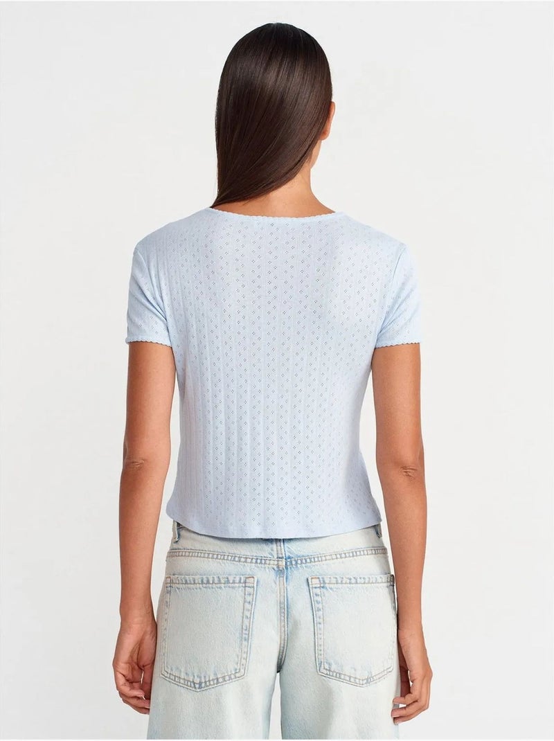 DILVIN T-shirt Crop Côtelé Femme Bleu ciel - Kiabi