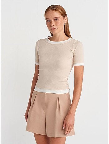 DILVIN T-shirt Crop Femme Coupe Slim À Col Rond